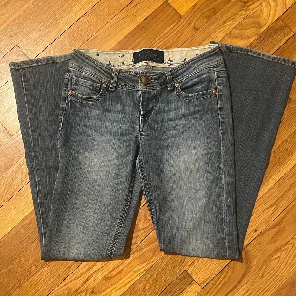 C Pink Womens Low Rise Bootcut Jeans Medium Wash Blue Size 7 Stretch Denim